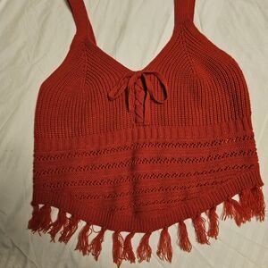 GAP Red Knit Fringe Crop Top
